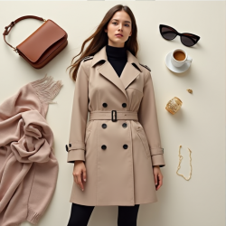Elysian Elegance Knee-Length Trench Coat