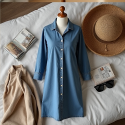 Elysian Chambray Button-Front Tunic Dress