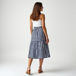 Chic Gingham A-Line Midi Skirt