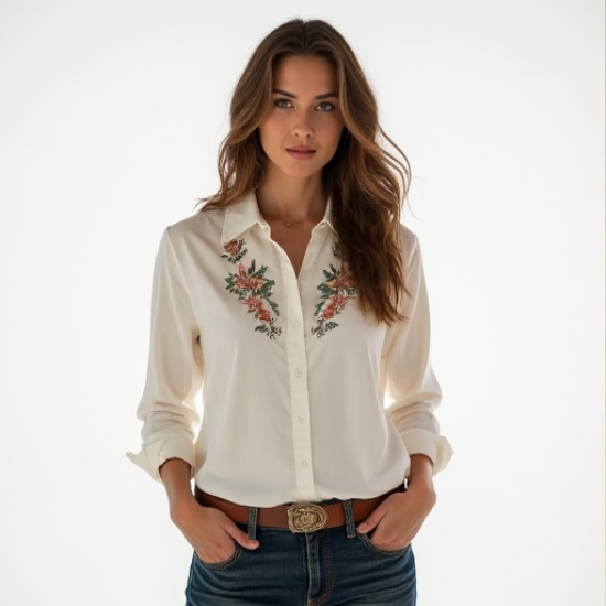 Rustic Charm Embroidered Snap Shirt
