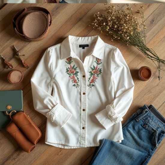 Rustic Charm Embroidered Snap Shirt