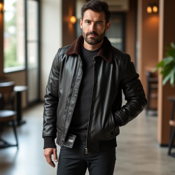 Skyline Men's Leather Aviator Jacket