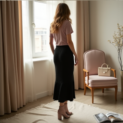 Elysian Elegance High-Waisted Ribbed Knit Skirt