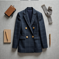 Chic & Classic Double-Breasted Plaid Blazer