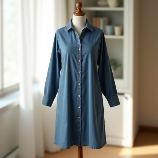 Elysian Chambray Button-Front Tunic Dress