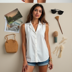 Chic Breeze Sleeveless Camp Shirt