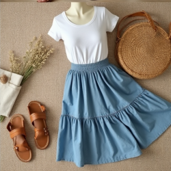Elysian Breeze Chambray Midi Skirt