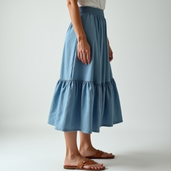 Elysian Breeze Chambray Midi Skirt