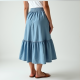 Elysian Breeze Chambray Midi Skirt