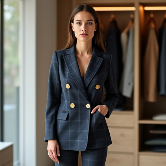 Chic & Classic Double-Breasted Plaid Blazer Chic & Classic Double-Breasted Plaid Blazer