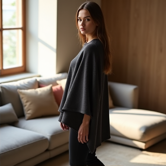 Elysian Wrap: Women's Asymmetrical Hem Knit Poncho