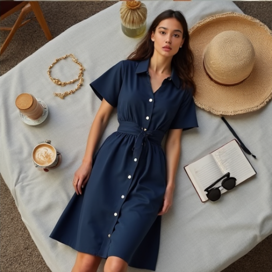 Chic Elegance Button-Down Midi Shirt Dress Chic Elegance Button-Down Midi Shirt Dress