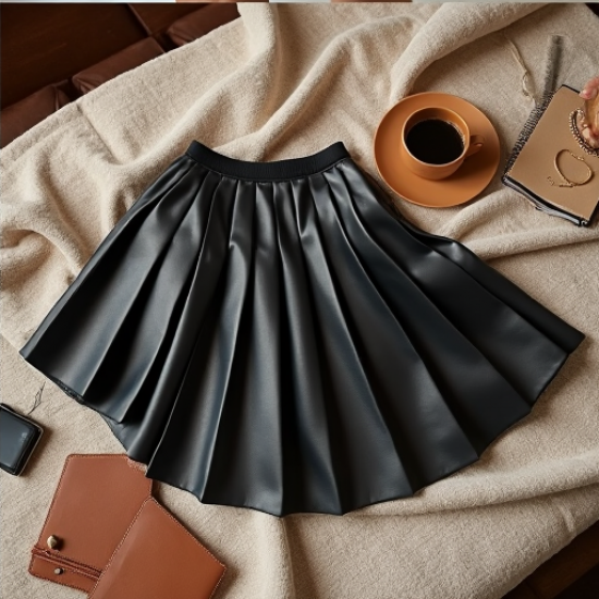 Chic Pleat Faux Leather Skirt
