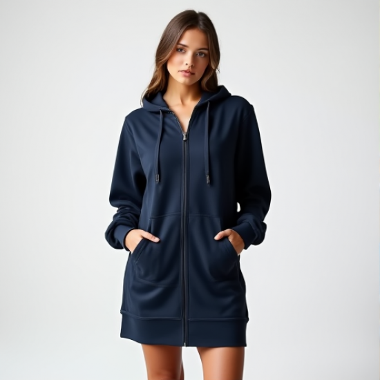 Cozy Luxe Terry Zip-Front Hoodie Dress