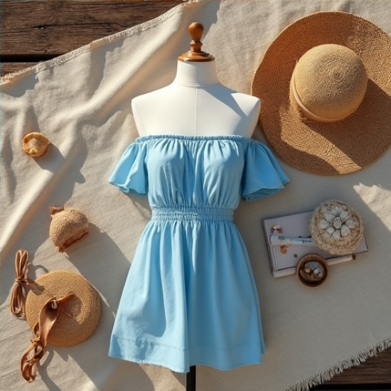 Coastal Breeze Off-the-Shoulder Dress