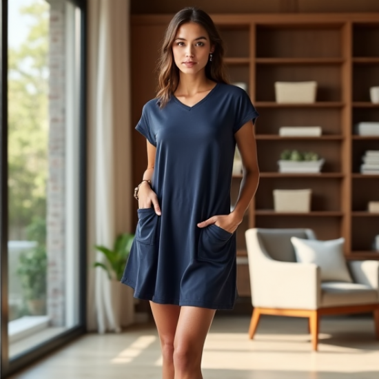 Chic A-Line Pocketed Tunic Dress