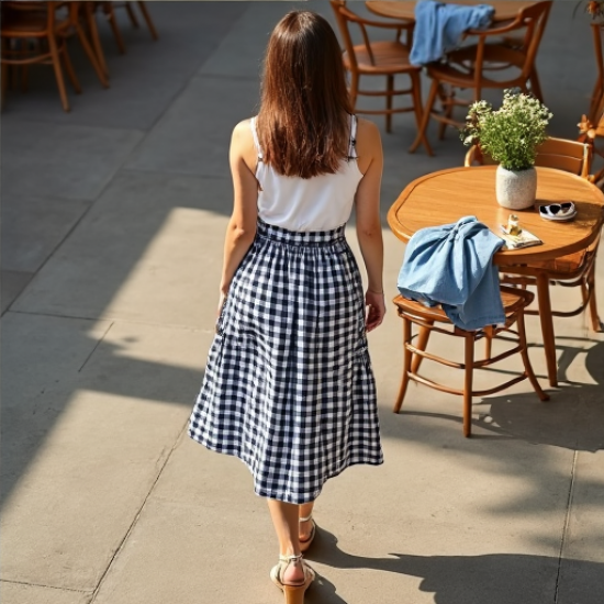Chic Gingham A-Line Midi Skirt