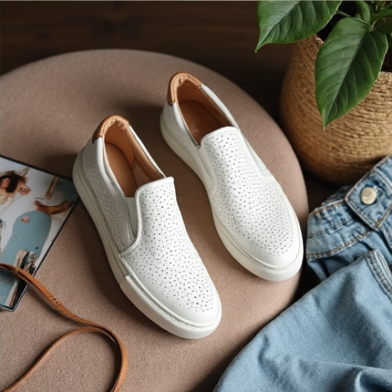 BreezyStep Women's Perforated Leather Slip-On Sneakers BreezyStep Women's Perforated Leather Slip-On Sneakers
